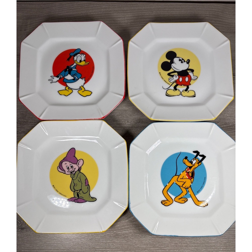 Vintage Walt Disney Productions Japan Plates Mickey Donald Pluto Dopey Set 4